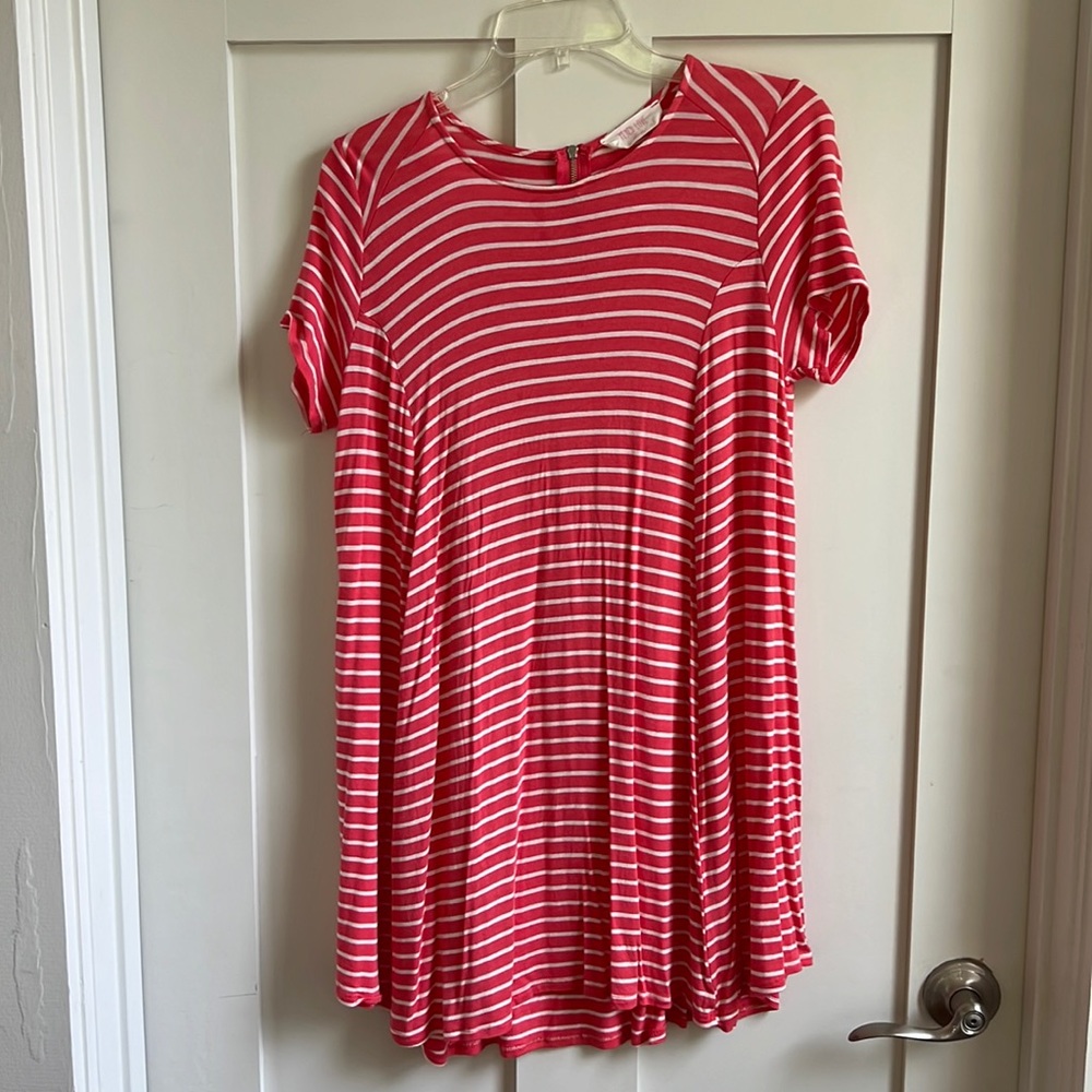 Peach Love California Coral and White Stripe Dress